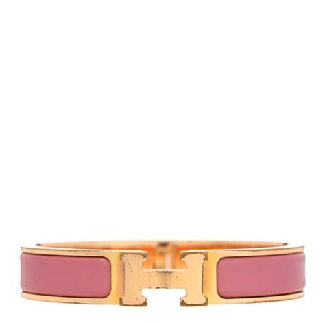 HERMES Enamel Narrow Clic Clac H Bracelet PM Rose Delirium 